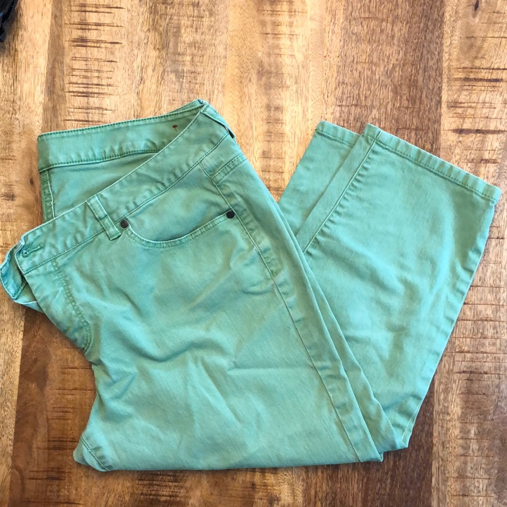 Green slim crop jeans